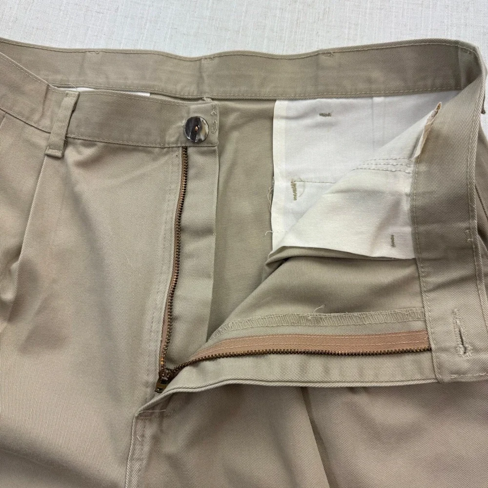 VTG Wrangler Riata Mens Pleated Chinos Tan Khaki Twill Relaxed Fit Pants 34x27